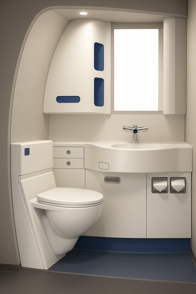 Airline lavatory 3-in-1 touchless faucet soap dryer concept