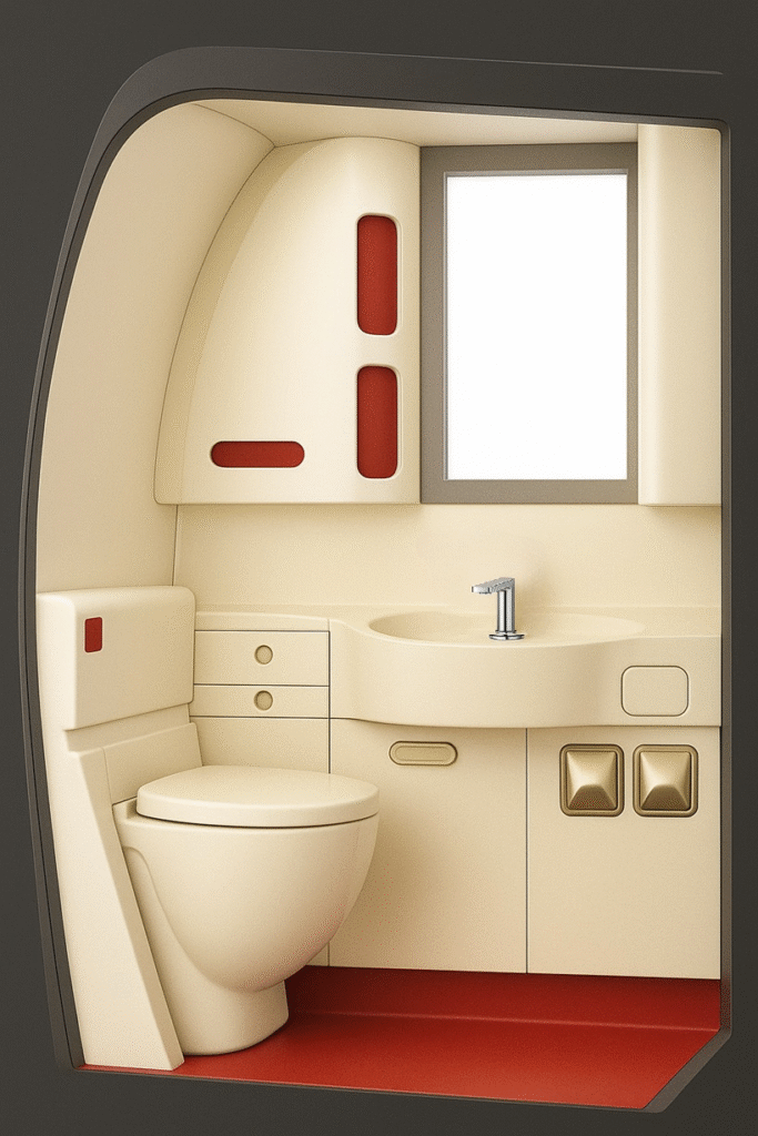 Airline lavatory touchless faucet concept for compact aircraft restroom modules