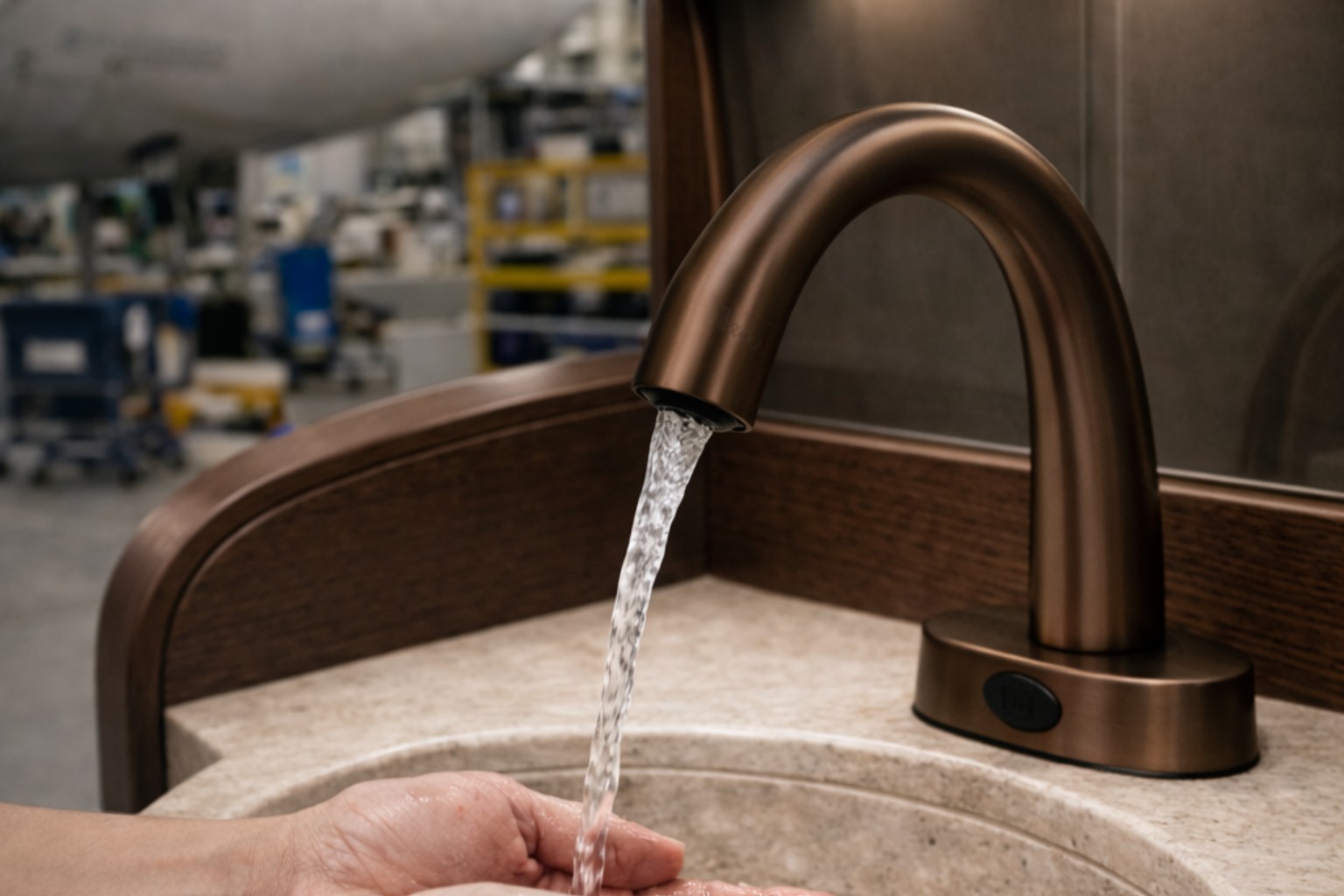 Electronic touchless faucet power supply and control components under sink