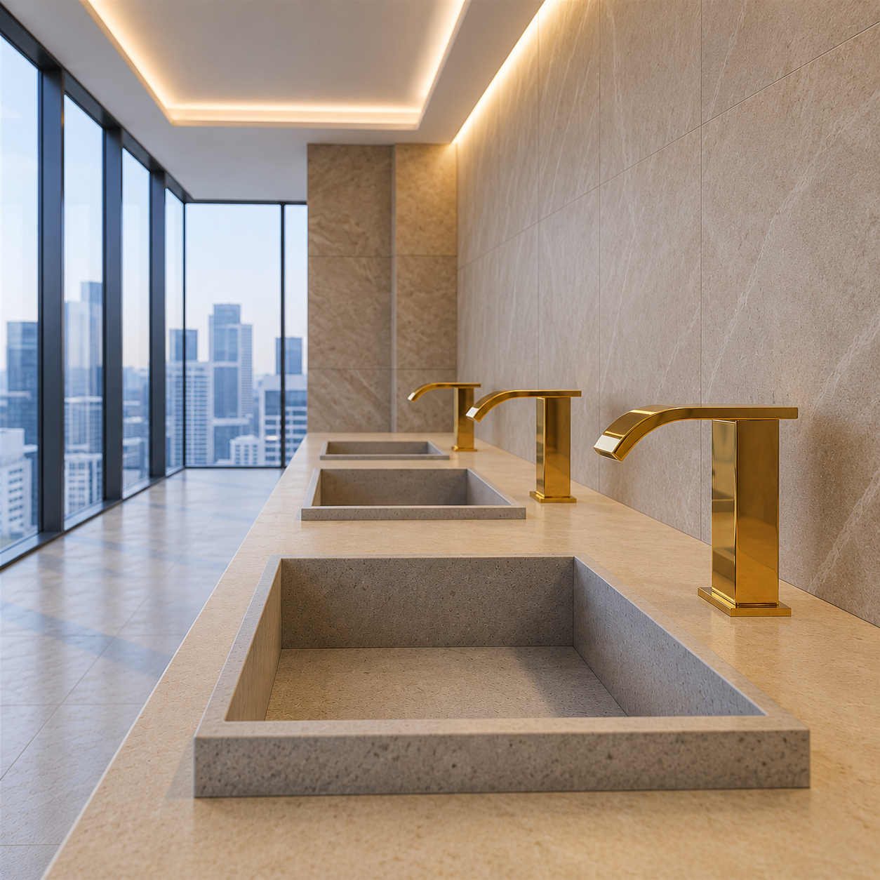 Fontana gold sensor activated touchless faucet for commercial airport hospitality and architectural restroom specification