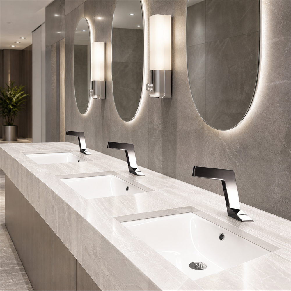 Fontana White Sensor-Activated Faucet for Architectural Commercial Restroom Fixture Coordination